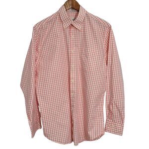 Peter Millar Men's Long Sleeve Button Up Shirt Pink White Plaid Large